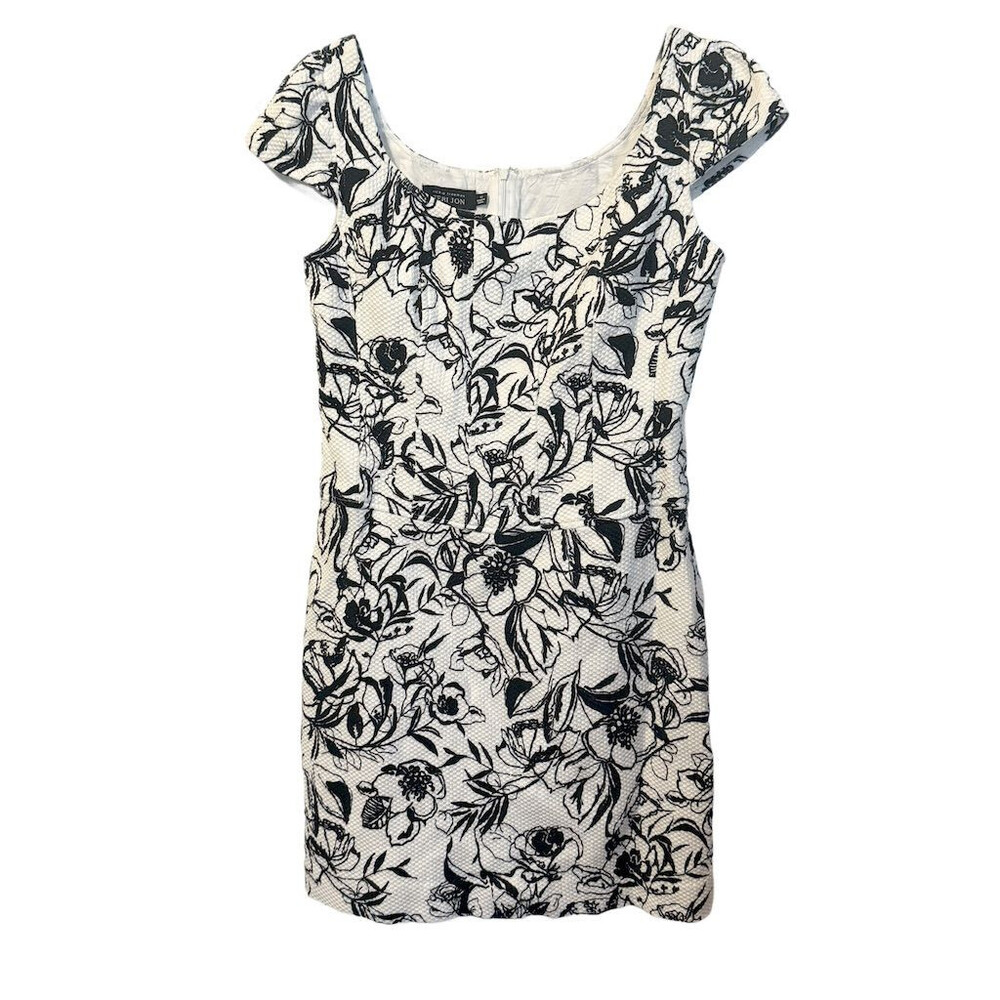 Rickie Freeman Teri Jon Women's Black White Floral Print Cocktail Dress Size 12